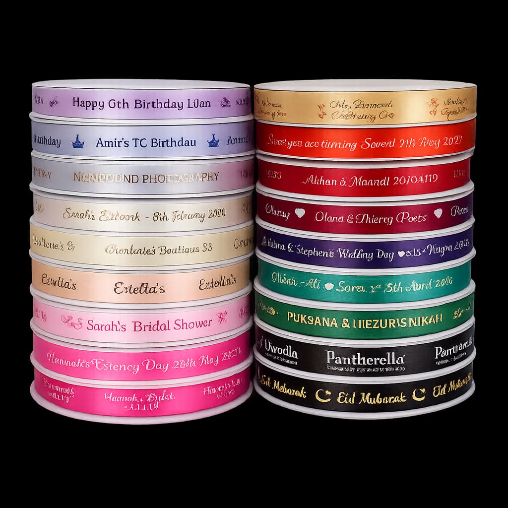 Custom printed wristbands displayed on a rotating stand